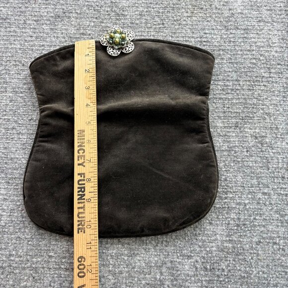 Vintage Jeannie Bouchever Velvet Evening Clutch Brown Floral Brooch To close - Picture 5 of 11